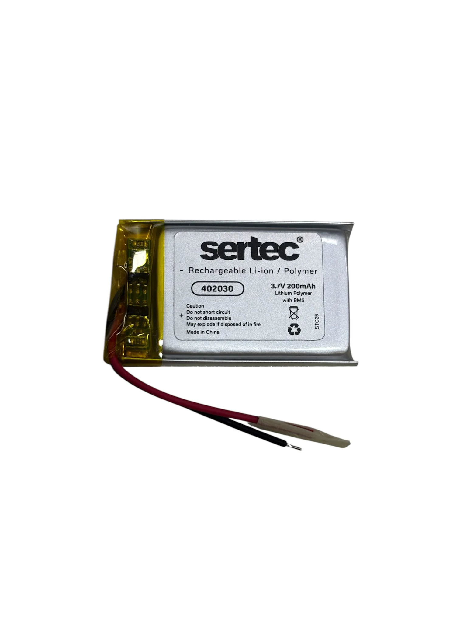 Sertec 402030 3.7V 200mAh Li-Polymer Pil (Devreli/1.5A) Sertec 402030 3.7V 200mAh Li-Polymer Pil (Devreli/1.5A)