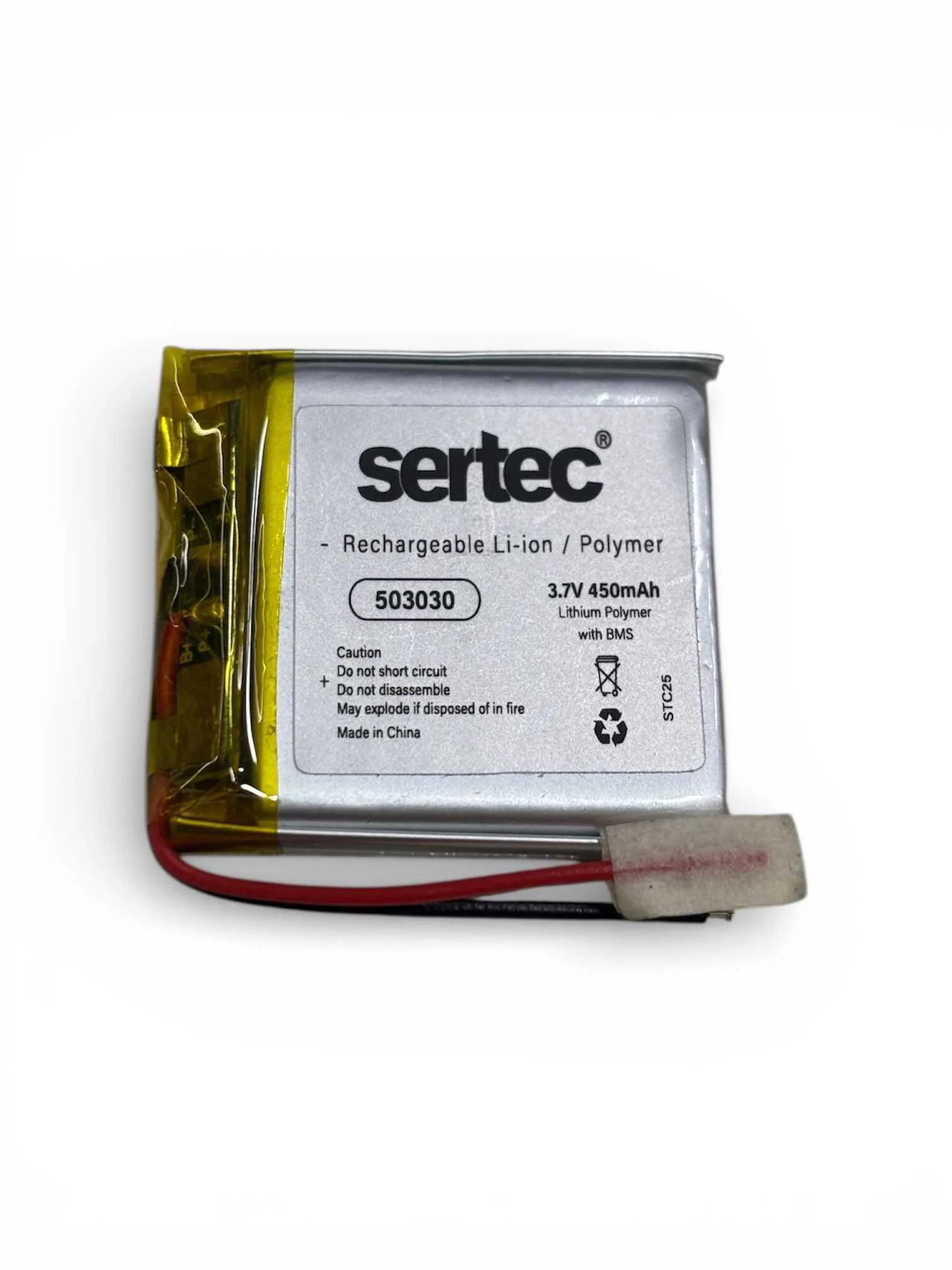 Sertec 503030 3.7V 450mAh Li-Polymer Pil (Devreli/1.5A)