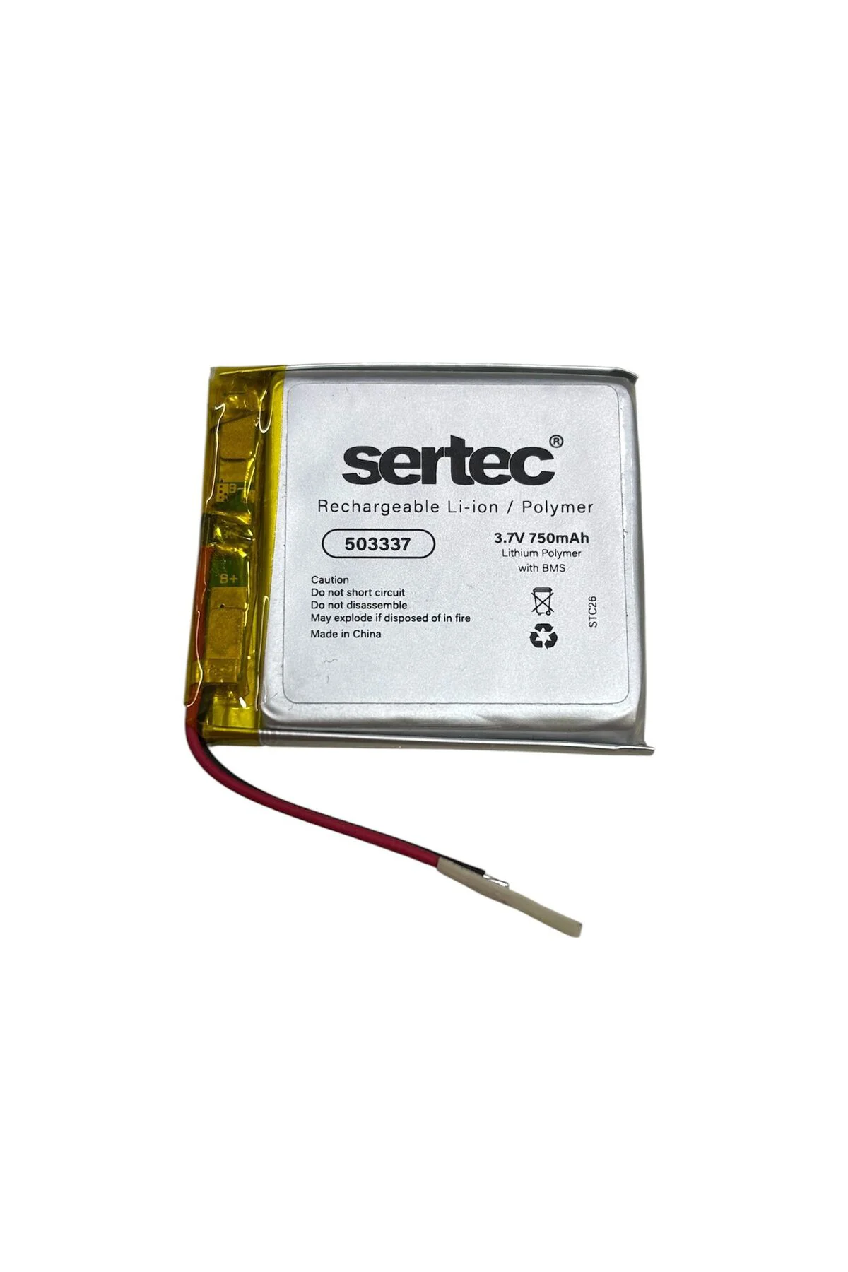 Sertec 503337 3.7V 750 mAh Li-Polymer Pil (Devreli/1.5A)