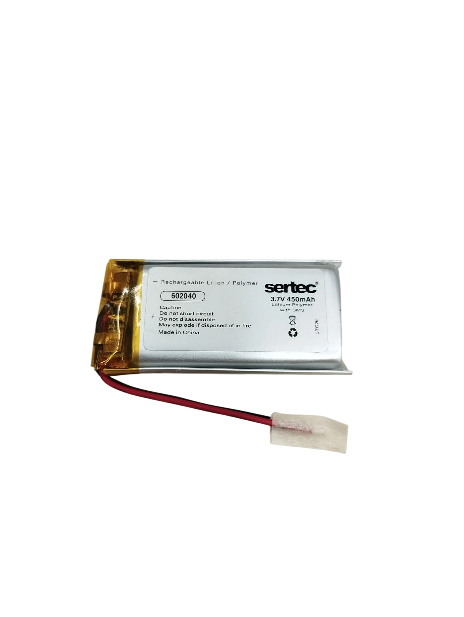 Sertec 602040 3.7V 450 mAh Li-Polymer Pil (Devreli/1.5A)