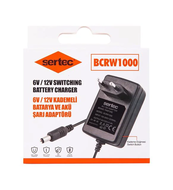Sertec BCRW1000 6V/12V 1A Kademeli Batarya ve Akü Şarj Adaptörü