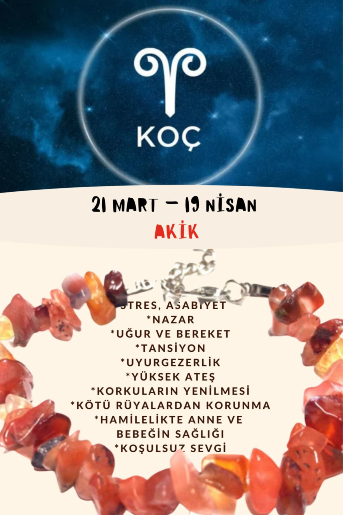 Sertifika Burç Taşı Koç Burcu Akik Taşı Bileklik