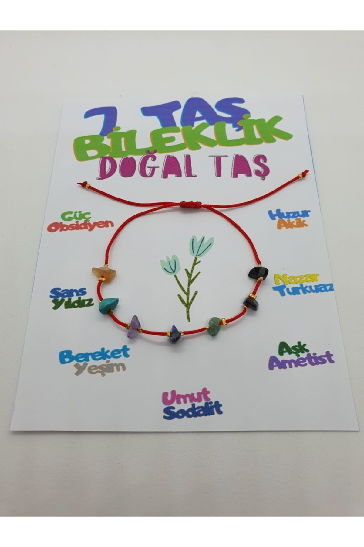 Sertifikalı 7 Taş Bileklik Doğal Taş Ip Bileklik Akik Turkuaz Ame