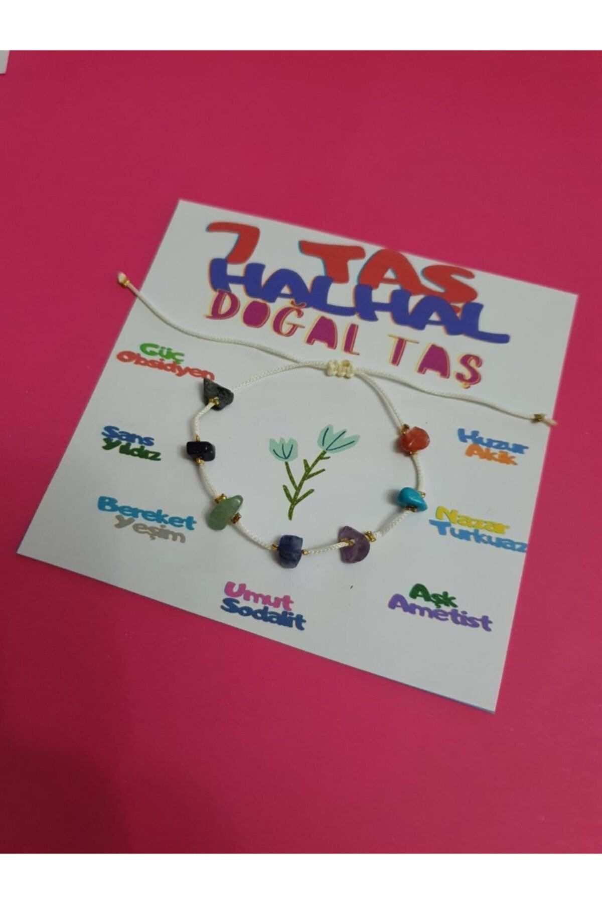 Gümüştel El Sanatlari Sertifikali 7 Taş Halhal Doğal Taş İp Halhal