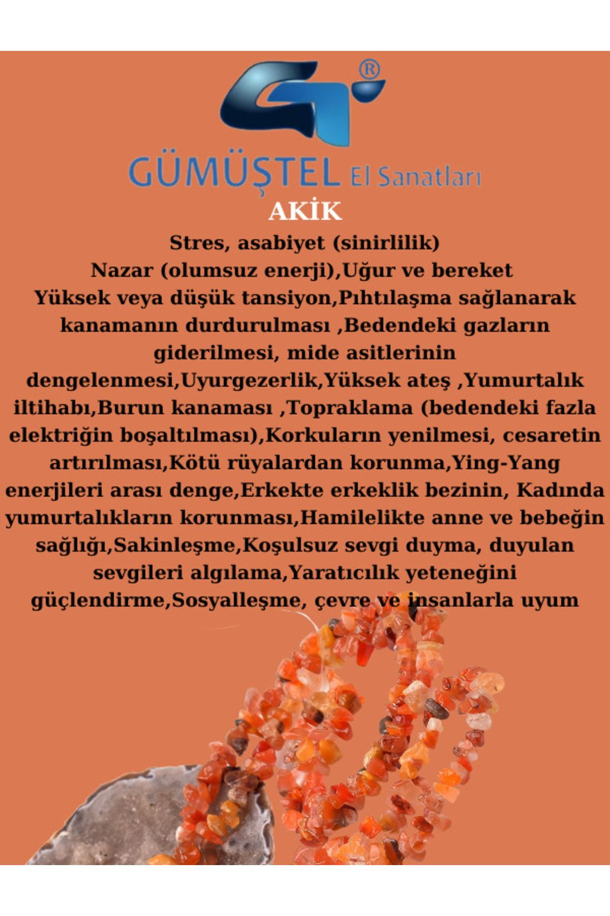 Gümüştel El Sanatlari Sertifikali Akik Kirik Doğal Taş - 20 Gr Delikli
