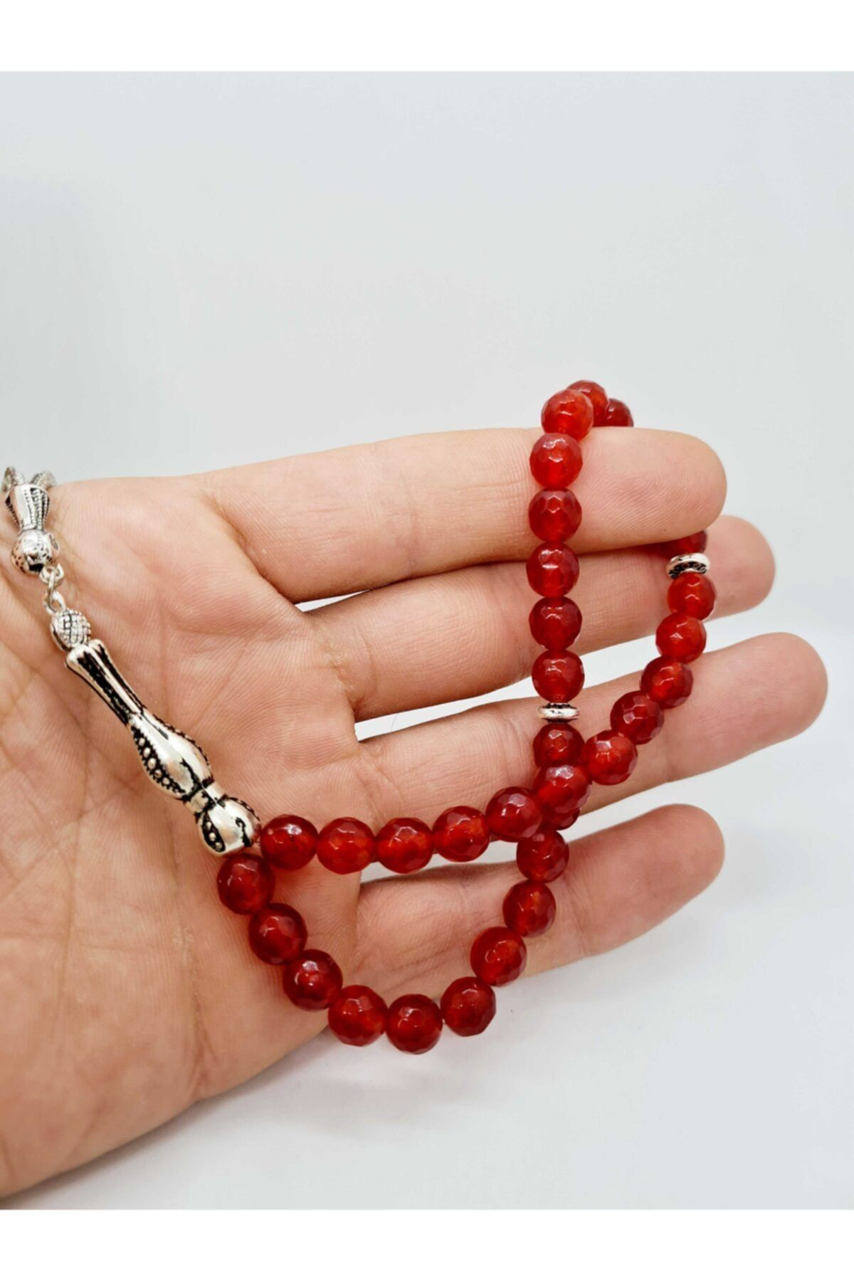 Gümüştel El Sanatlari Sertifikali Akik Doğal Taş Faset Kesim Tesbih 8Mm
