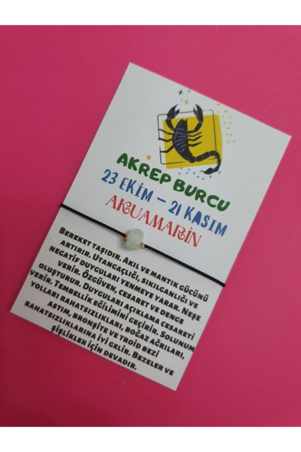 Sertifikalı Akrep Burcu Akuamarin Doğal Taşlı Ip Burç Bilekliği