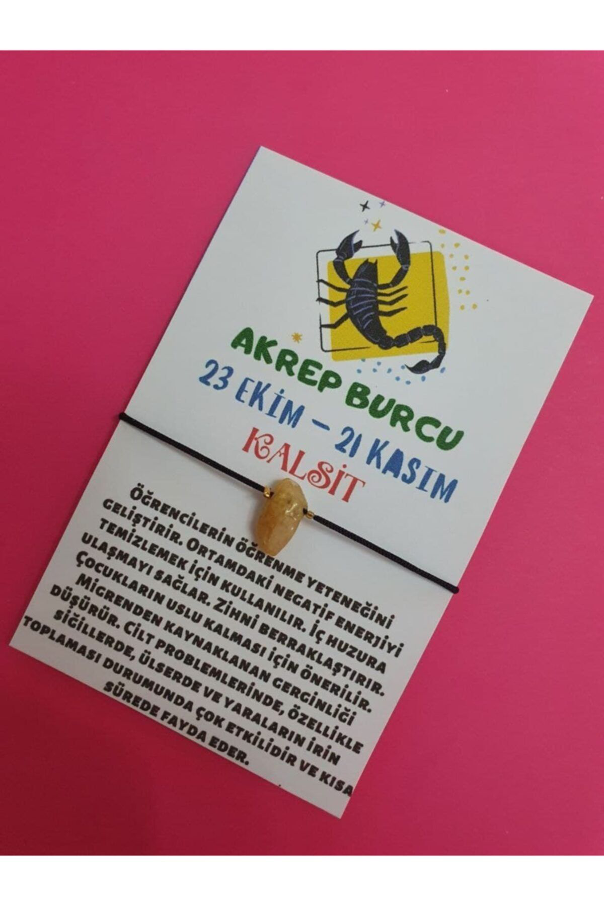 Sertifikalı Akrep Burcu Kalsit Doğal Taşlı Ip Burç Bilekliği