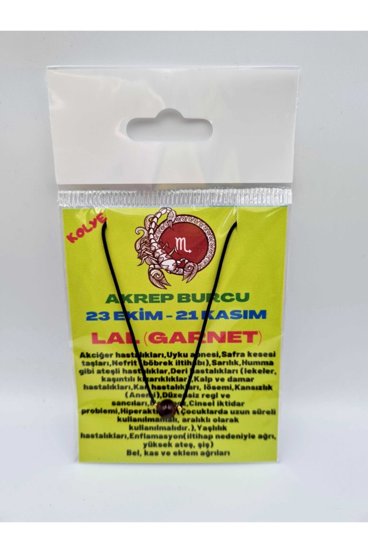 Sertifikalı Akrep Burcu Lal (GARNET) Taşı Doğal Taş Kolye
