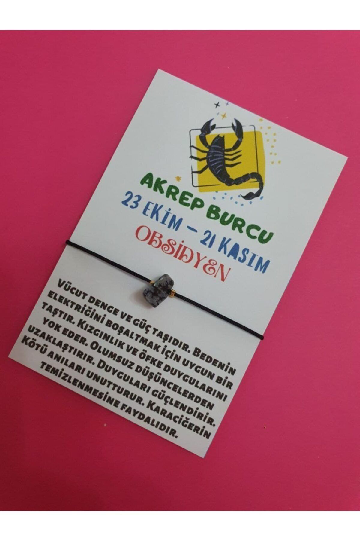 Gümüştel El Sanatlari Sertifikali Akrep Burcu Obsidyen Doğal Taşli İp Burç Bilekliği