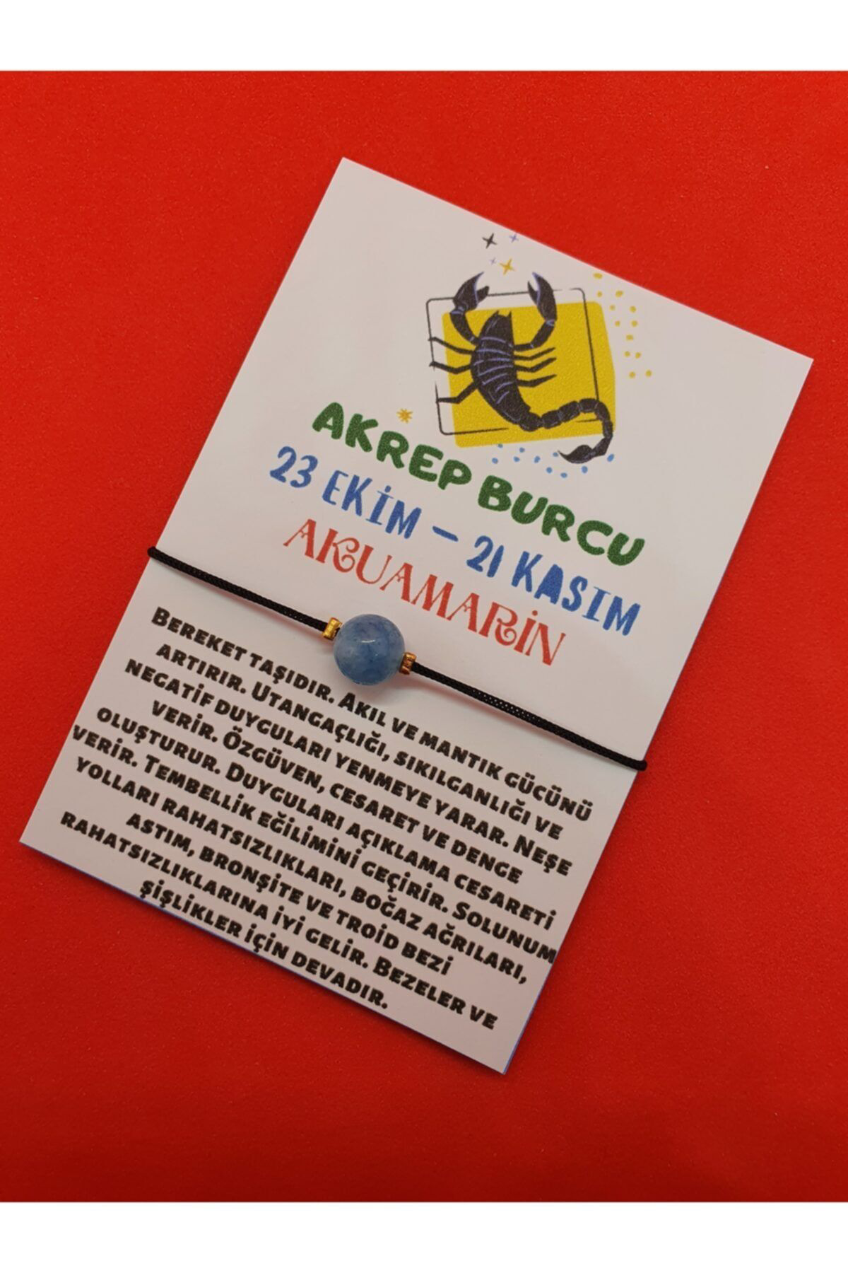 Sertifikalı Akrep Burcu Akuamarin Doğal Taş Ip Burç Bilekliği