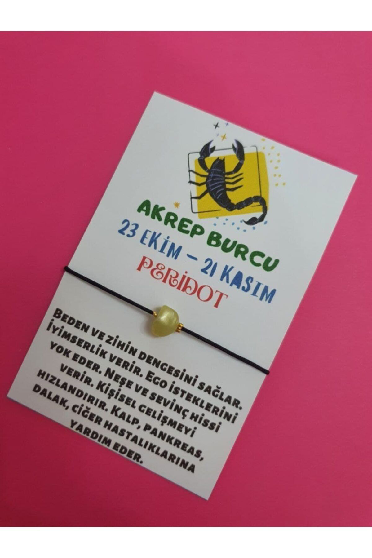 Sertifikalı Akrep Burcu Peridot Doğal Taşlı Ip Burç Bilekliği
