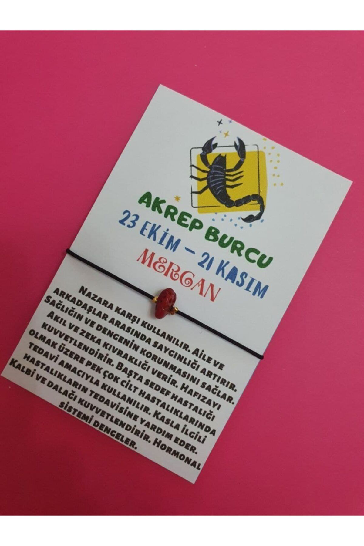 Sertifikalı Akrep Burcu Mercan Doğal Taşlı Ip Burç Bilekliği