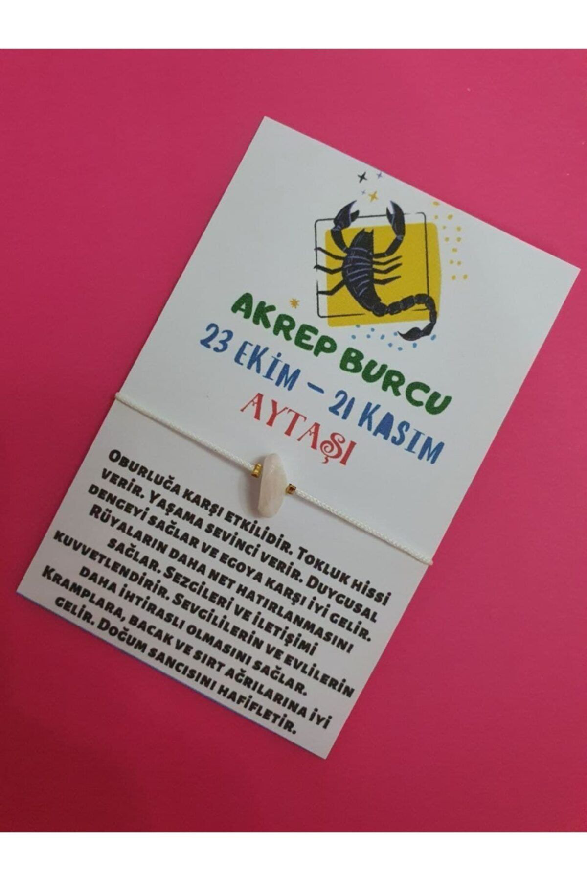Sertifikalı Akrep Burcu Aytaşı Doğal Taşlı Ip Burç Bilekliği