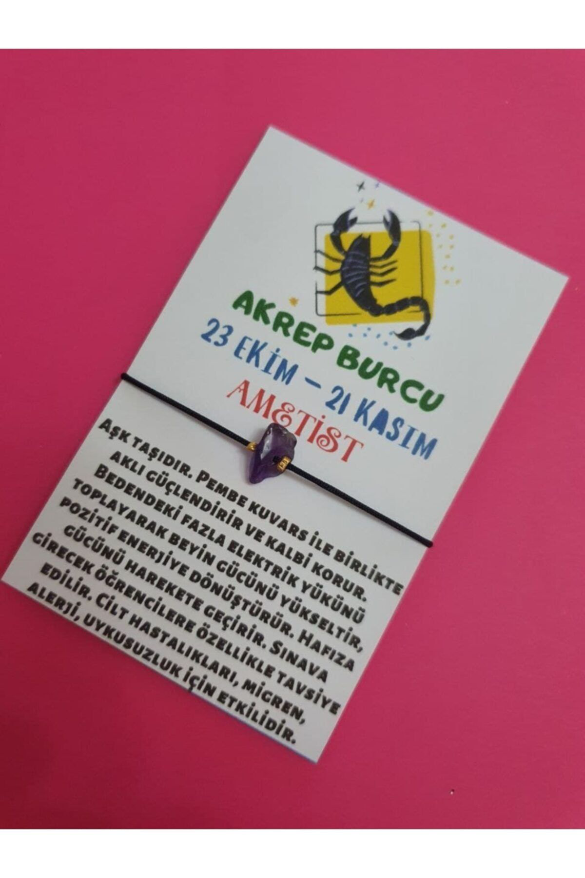Sertifikalı Akrep Burcu Ametist Doğal Taşlı Ip Burç Bilekliği