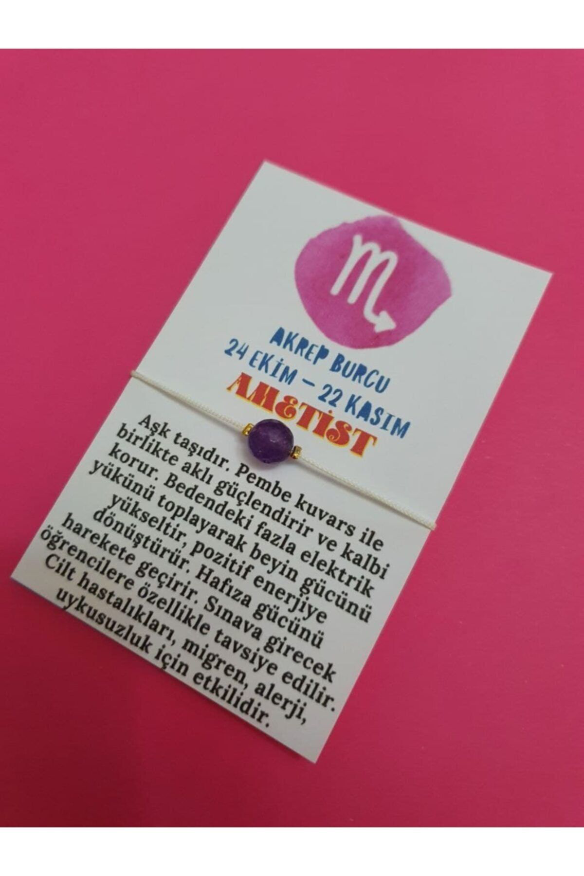 Sertifikalı Akrep Burcu Ametist Doğal Taş Ip Burç Bilekliği