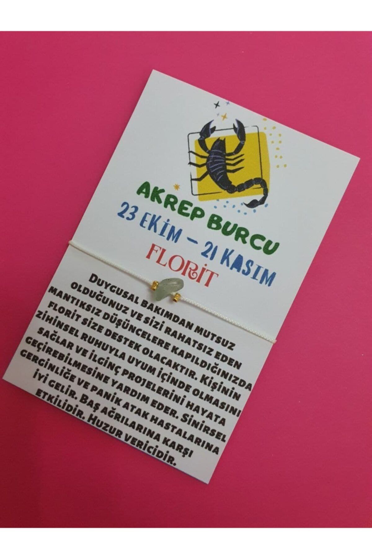 Sertifikalı Akrep Burcu Florit Doğal Taşlı Ip Burç Bilekliği