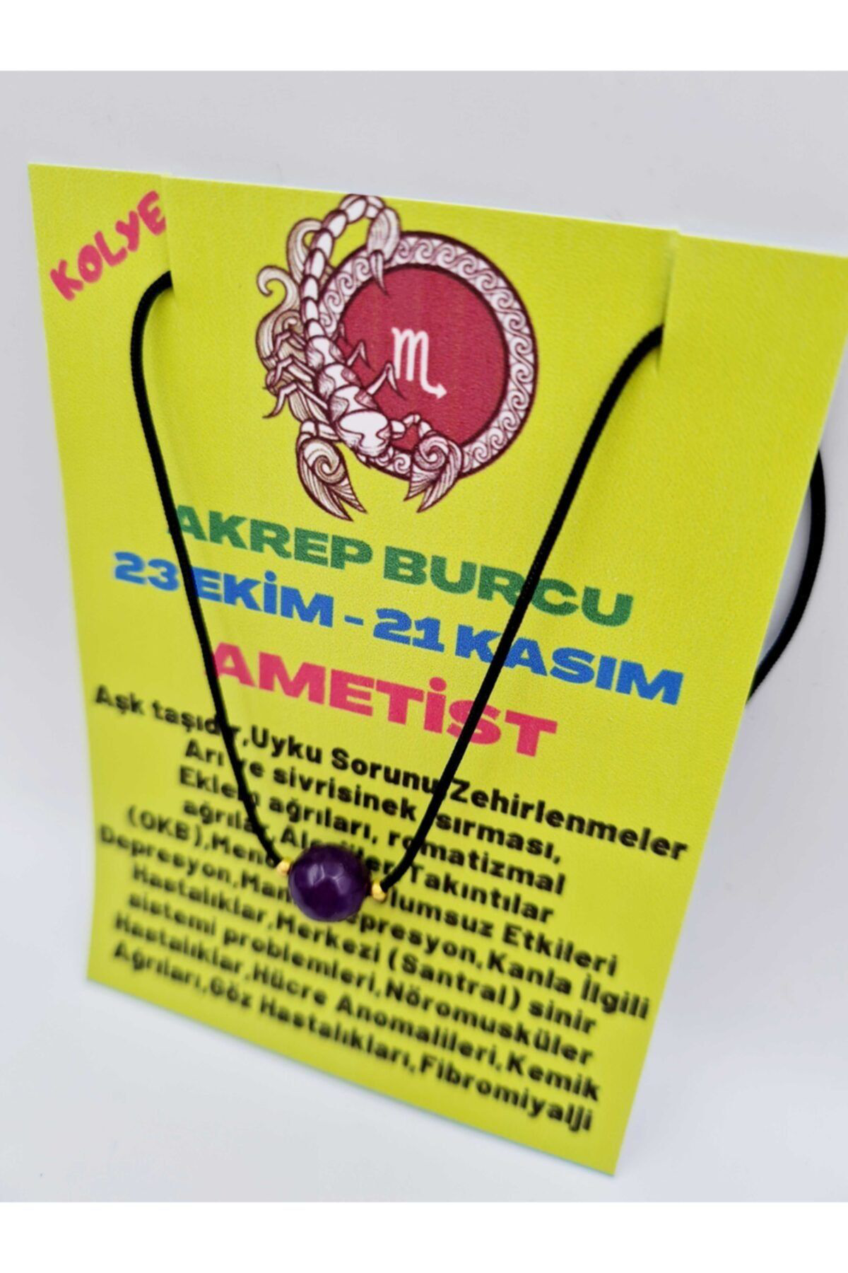 Sertifikalı Akrep Burcu Ametist Taşı Doğal Taş Kolye