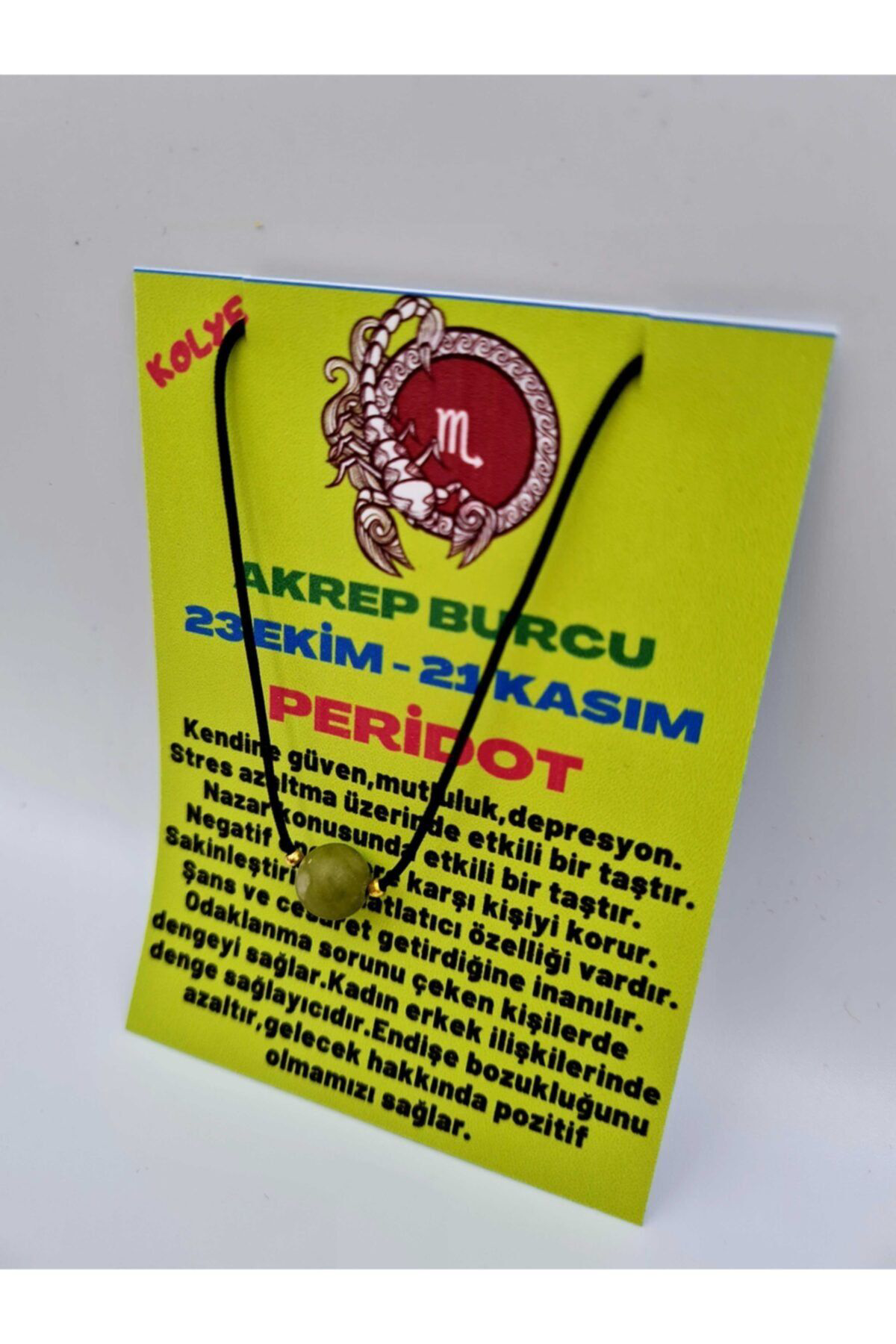 Sertifikalı Akrep Burcu Peridot Taşı Doğal Taş Kolye
