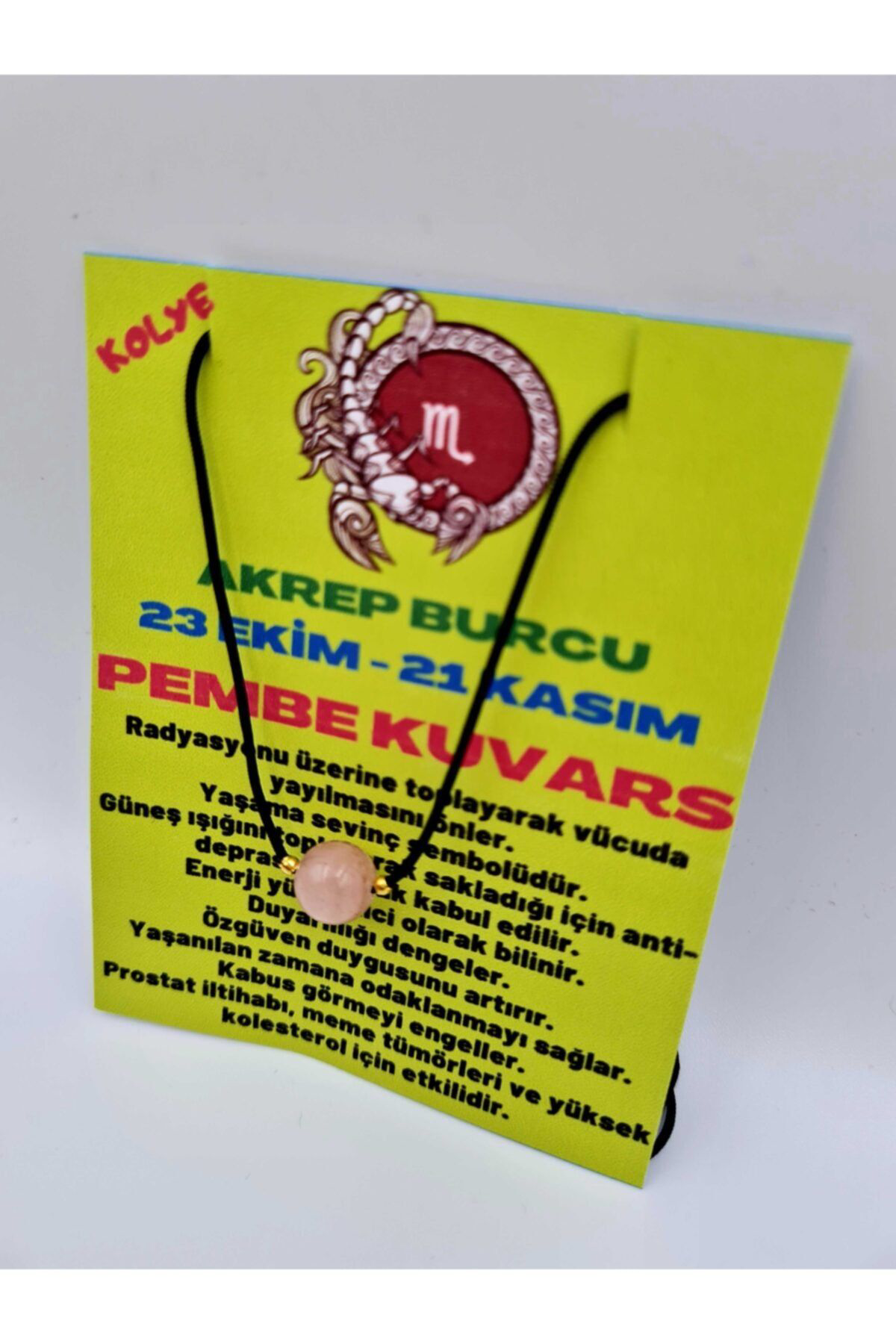 Sertifikalı Akrep Burcu Pembe Kuvars Taşı Doğal Taş Kolye