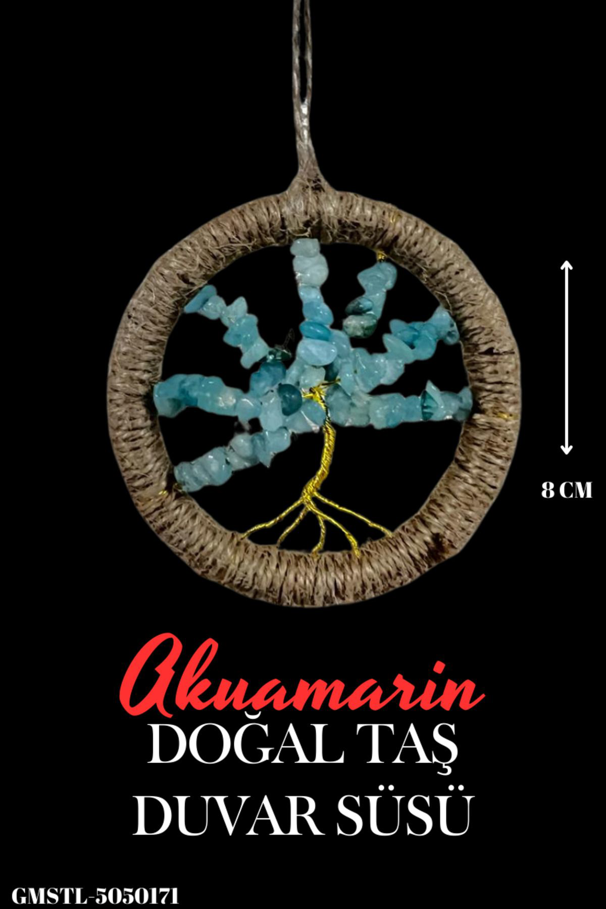 Gümüştel El Sanatlari Sertifikali Akuamarin Doğal Taş El Yapimi Duvar Süsü & Araba Süsü