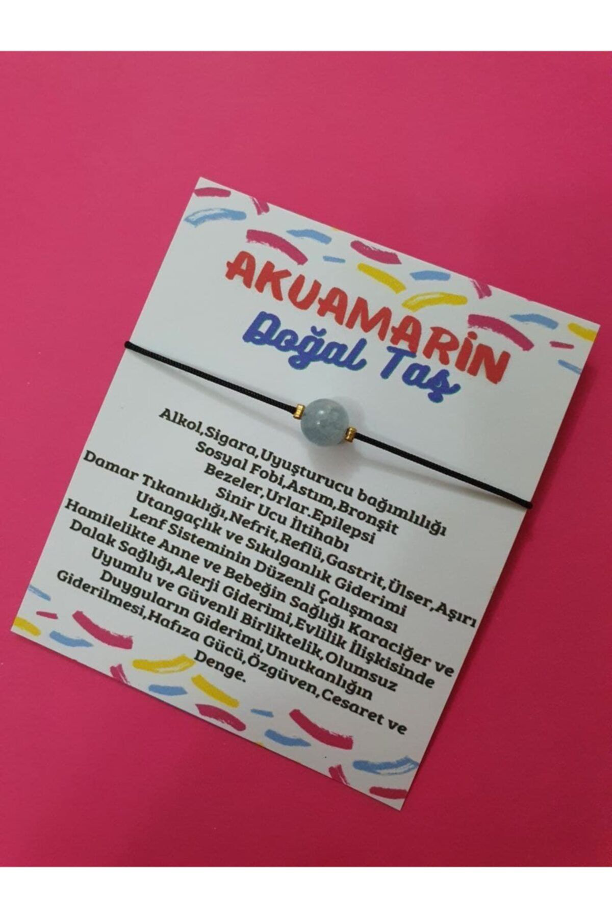 Sertifikalı Akuamarin Doğal Taş Bileklik Makrome Ipli Orijinal Do