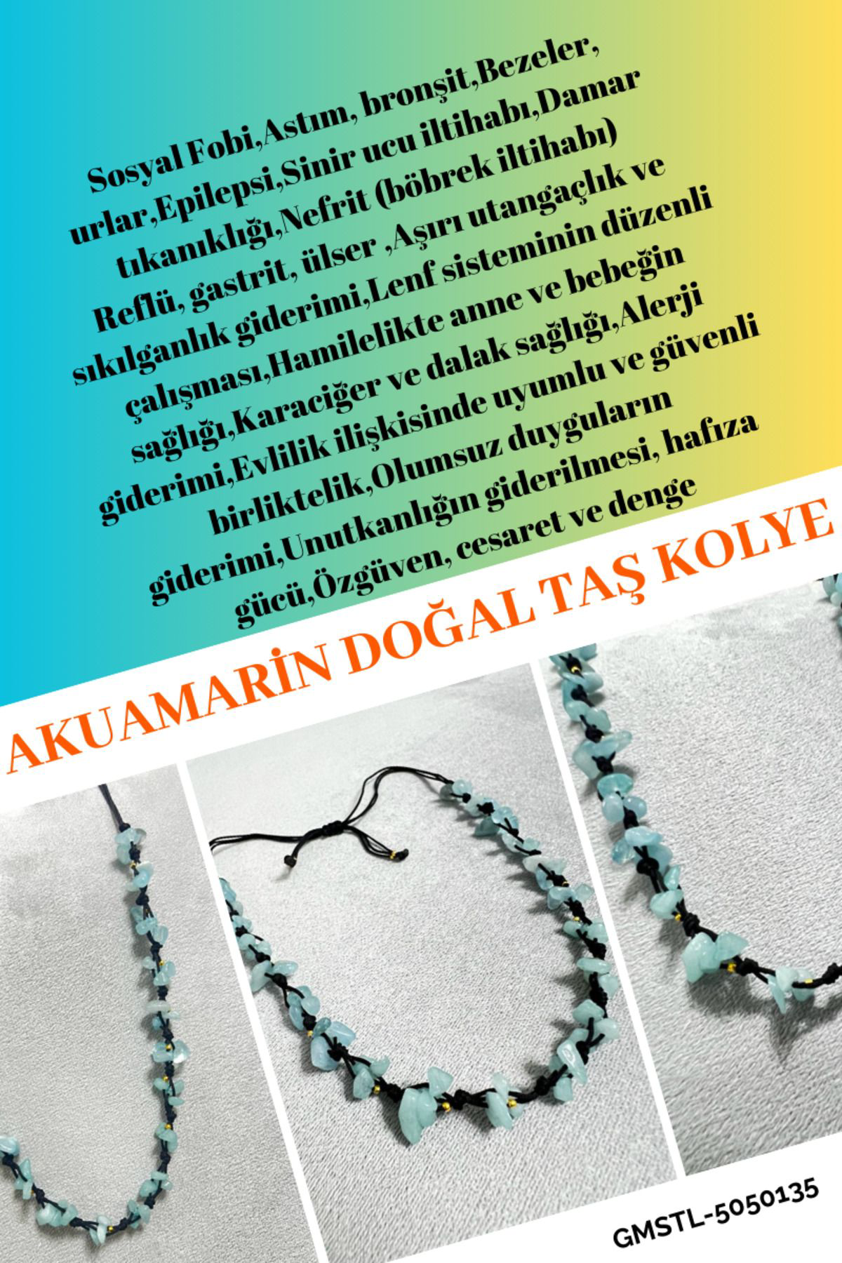 Sertifikalı Akuamarin Doğal Taş Tasarım Kolye