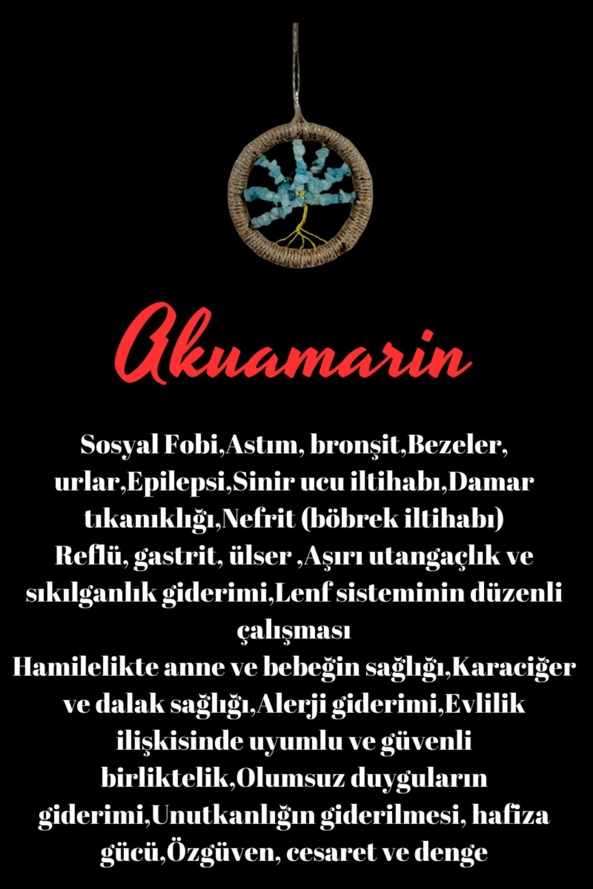 Gümüştel El Sanatlari Sertifikali Akuamarin Doğal Taş El Yapimi Duvar Süsü & Araba Süsü