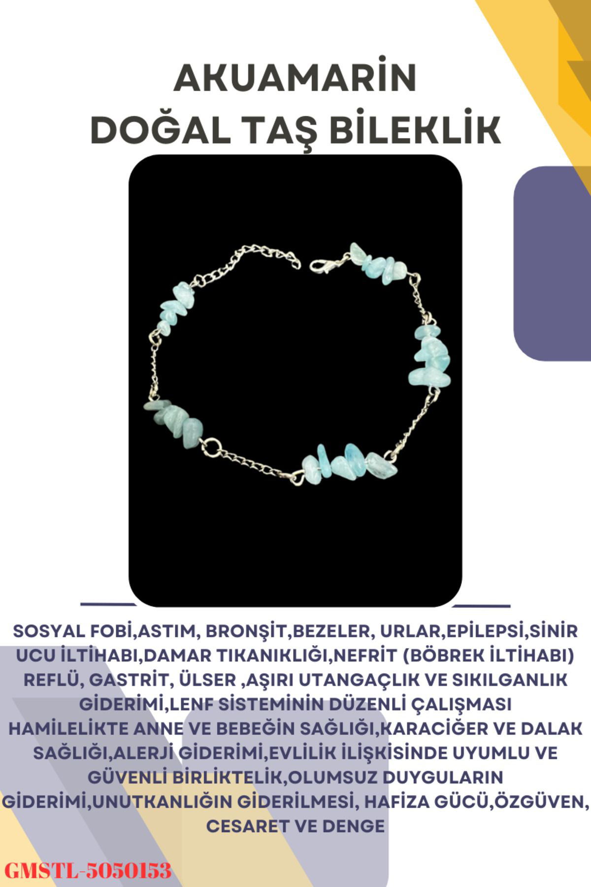 Sertifikalı Akuamarin Doğal Taş El Yapımı Tasarım Bileklik