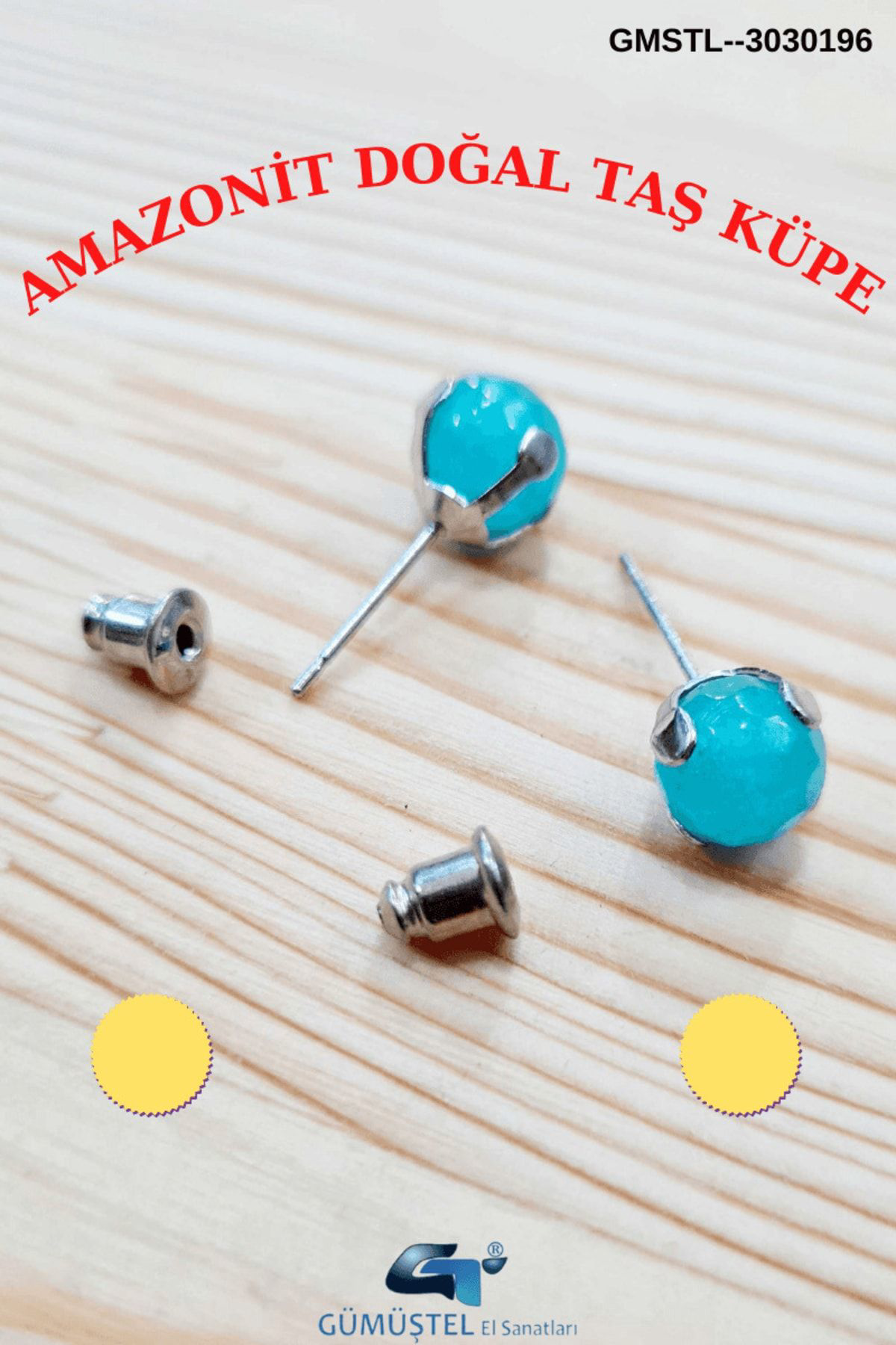 Sertifikalı Amazonit Doğal Taş Top Küpe Orijinal Doğal Taş Sürpri