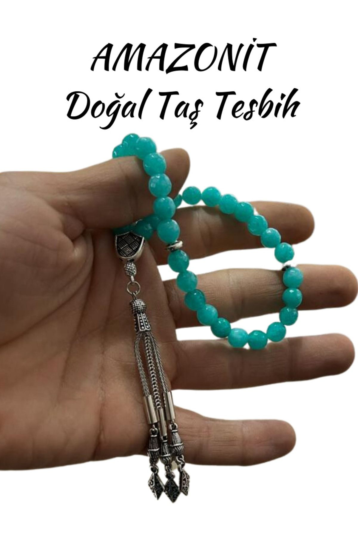 Gümüştel El Sanatlari Sertifikali Amazonit Doğal Taş Tesbih Faseta Kesim Aaa Kalite