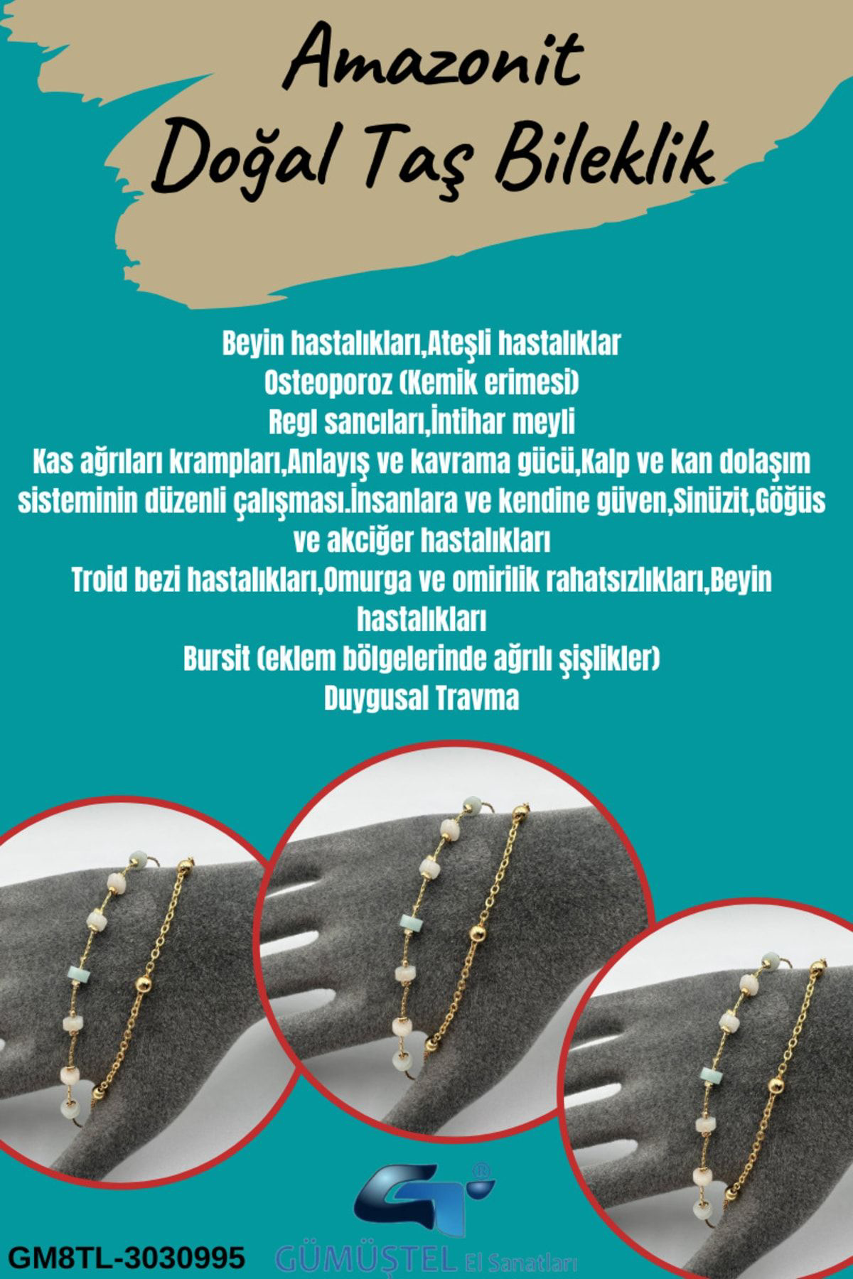 Sertifikalı Amazonit Doğal Taş Bileklik Kararmaz Malzeme Aaa Kali