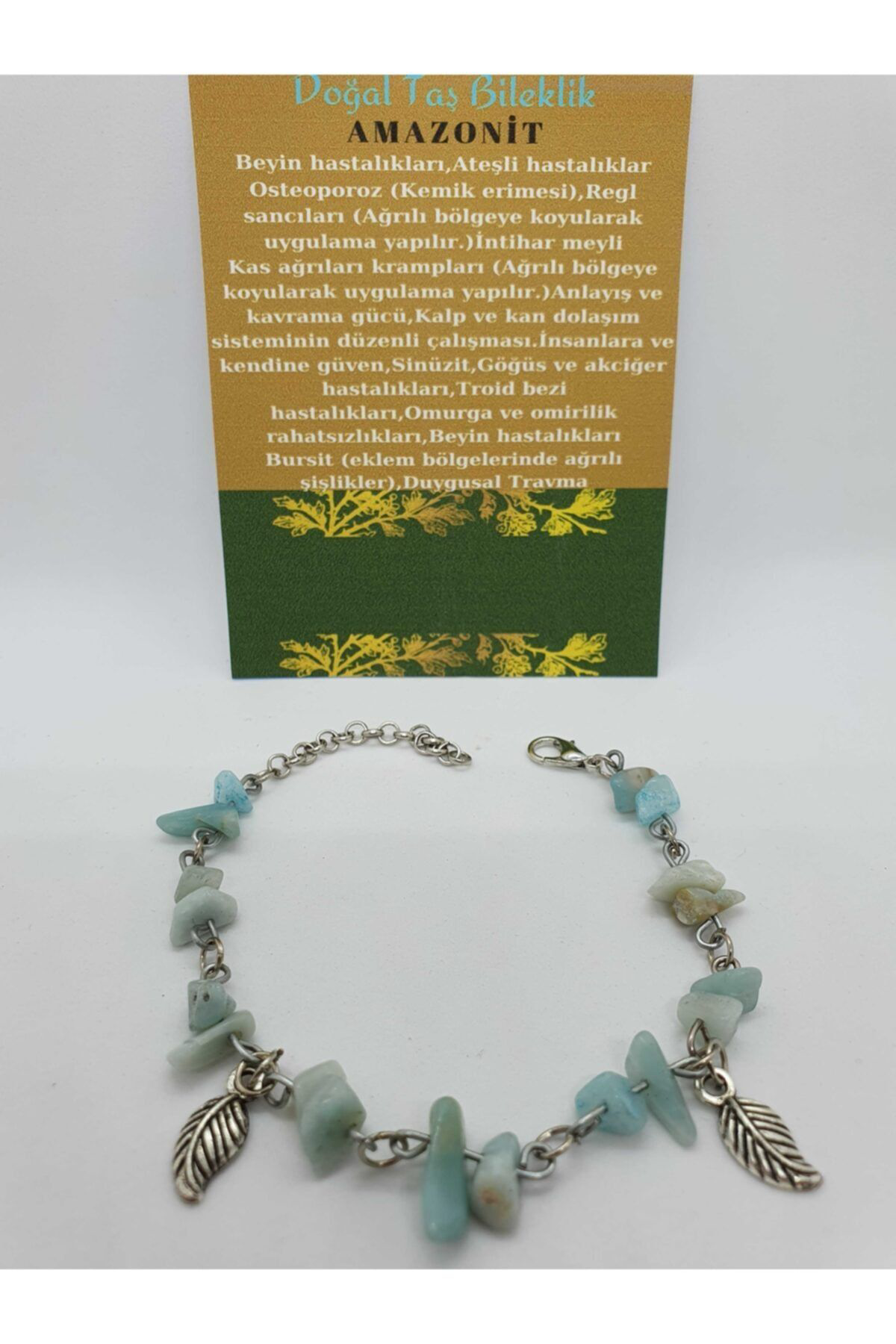 Sertifikalı Amazonit Taşı Bileklik Orijinal Doğal Taş Tasarım Bil