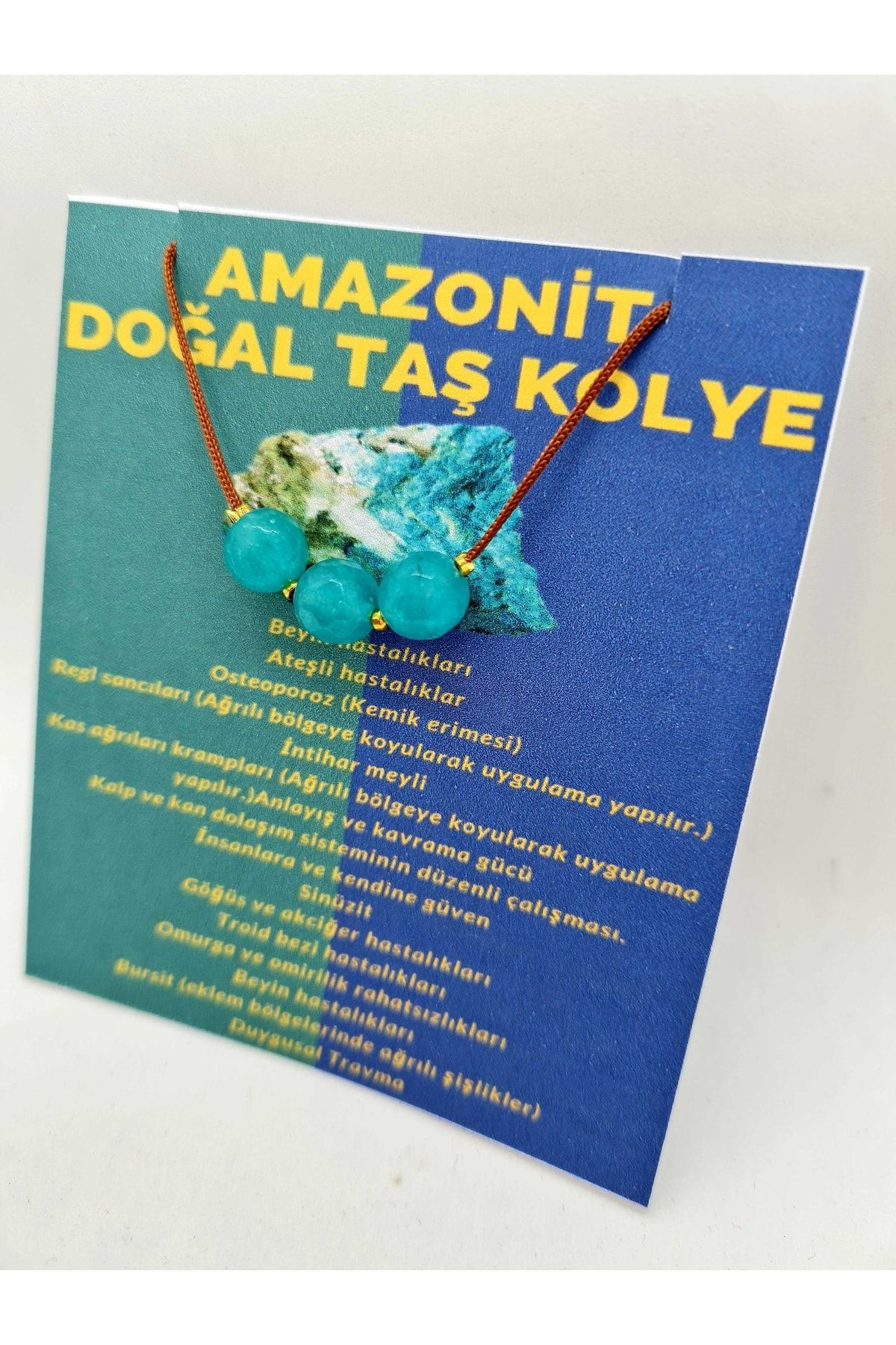 Sertifikalı Amazonit Doğal Taş Kolye Ayarlanabilir Orijinal Doğal