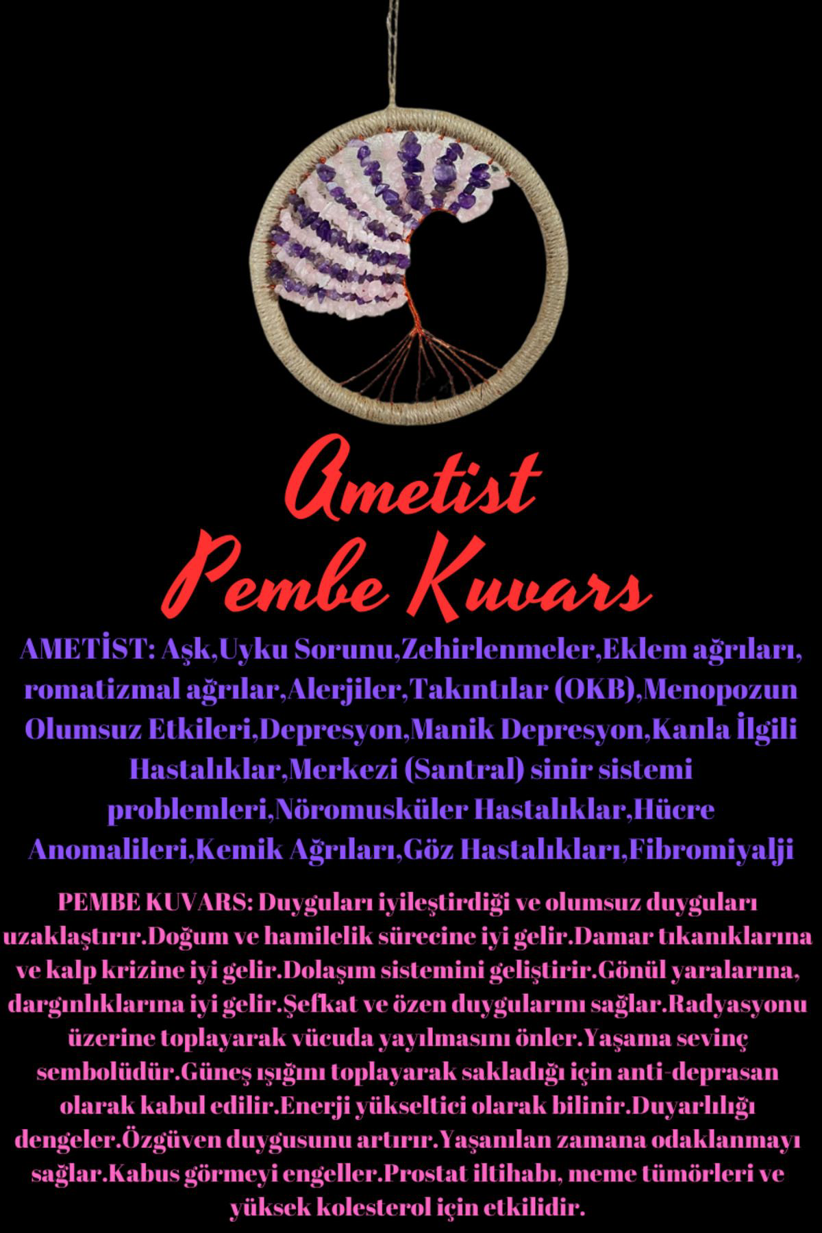 Gümüştel El Sanatlari Sertifikali Ametist Pembe Kuvars Doğal Taş El Yapimi Duvar Süsü &