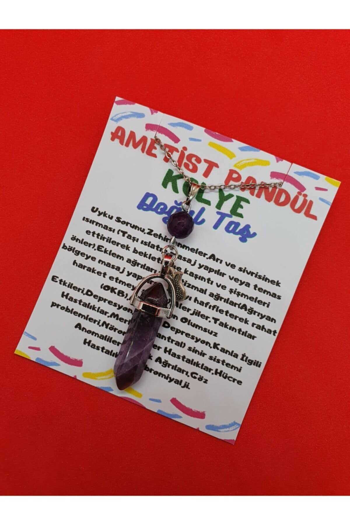 Sertifikalı Ametist Taşı Pandül Kolye Doğal Taş Özel Tasarım Mode