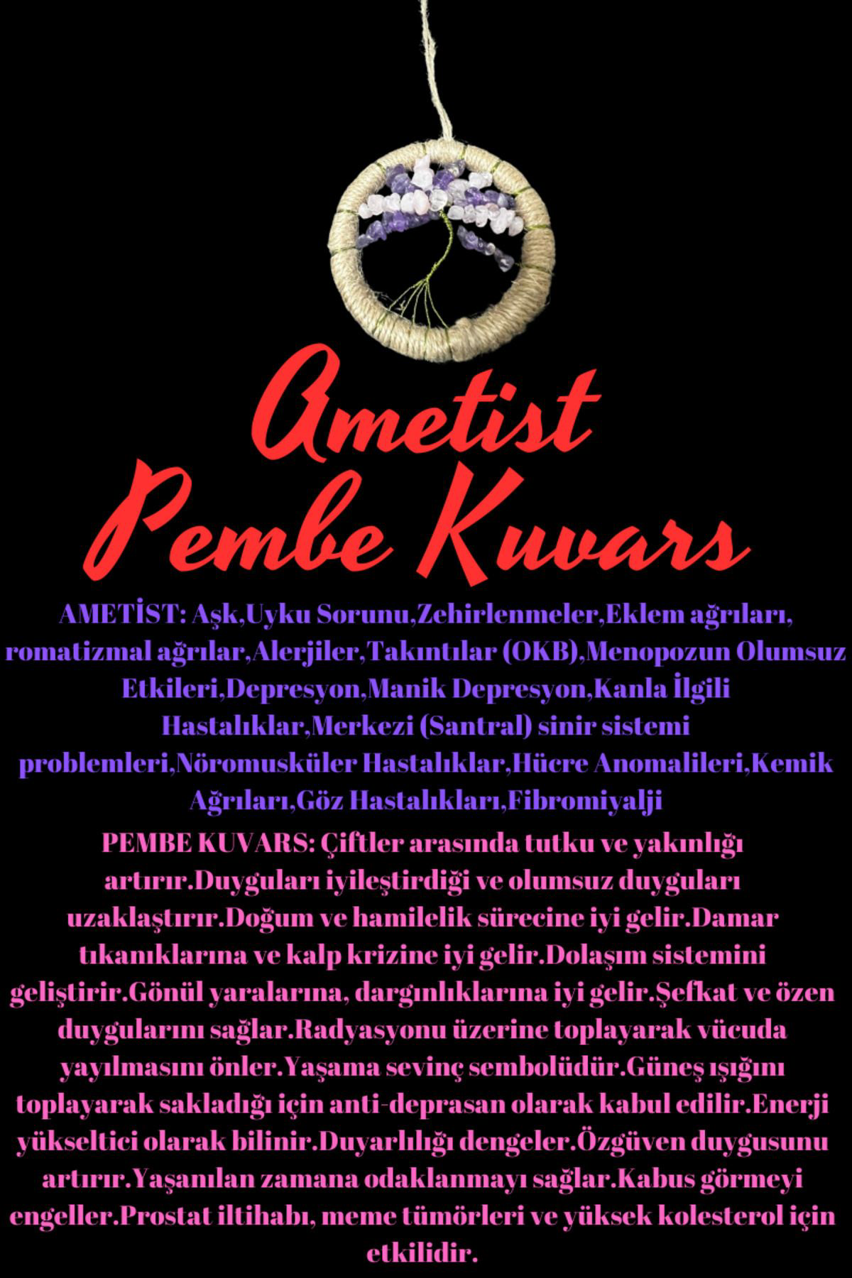 Sertifikalı Ametist Pembe Kuvars Doğal Taş El Yapımı Duvar Süsü &