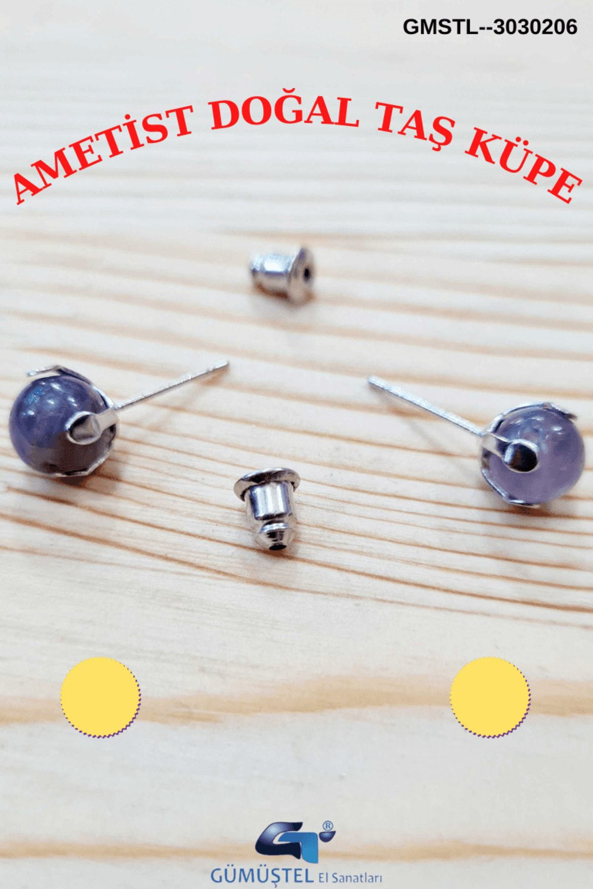 Sertifikalı Ametist Doğal Taş Top Küpe Orijinal Doğal Taş Sürpriz