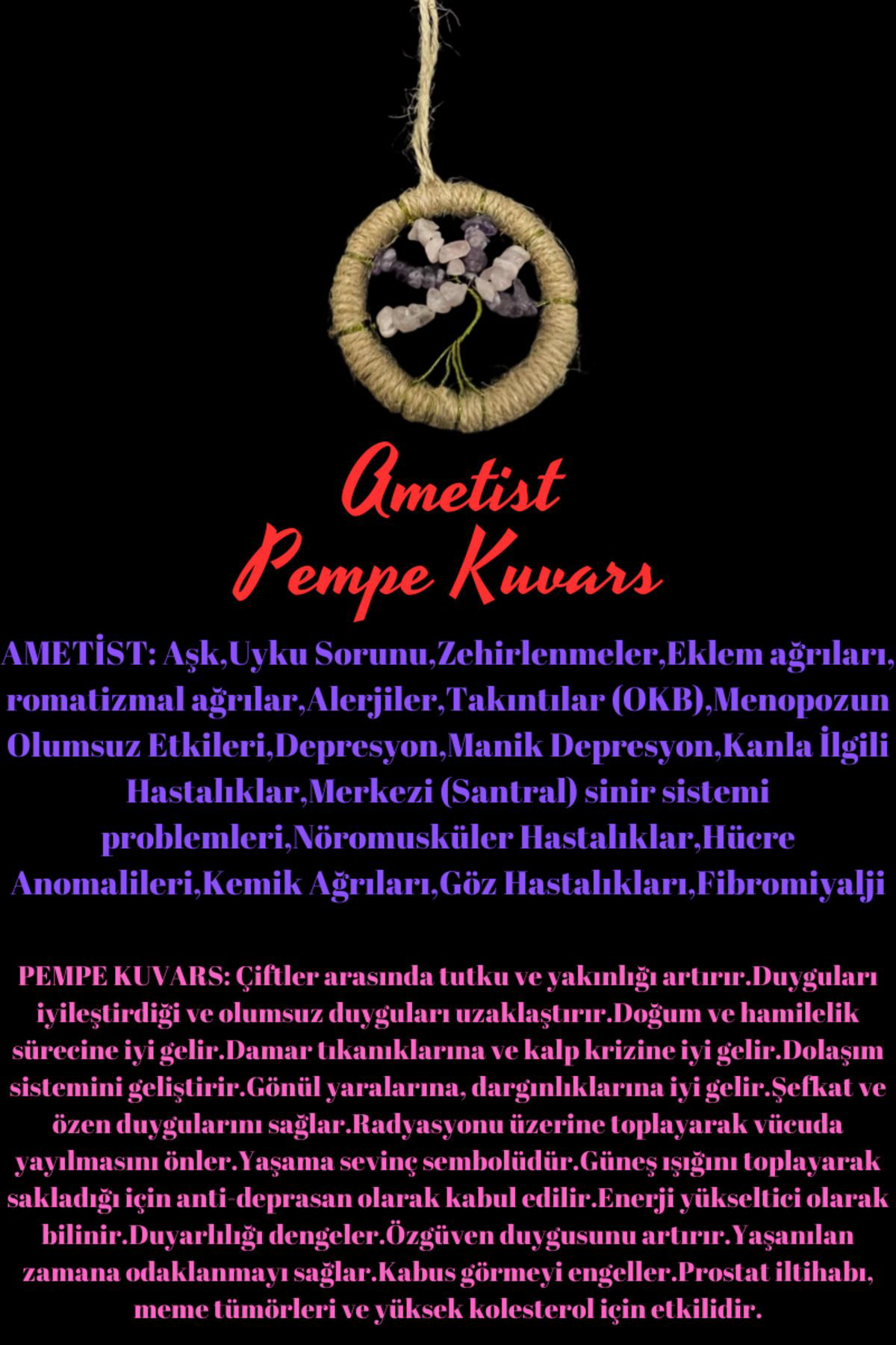 Sertifikalı Ametist Pembe Kuvars Doğal Taş El Yapımı Duvar Süsü &