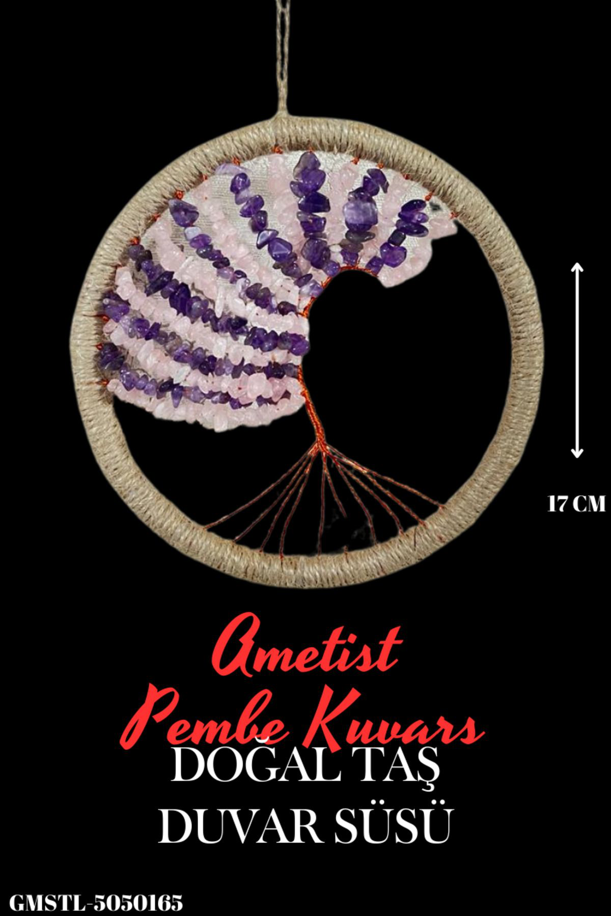 Sertifikalı Ametist Pembe Kuvars Doğal Taş El Yapımı Duvar Süsü &