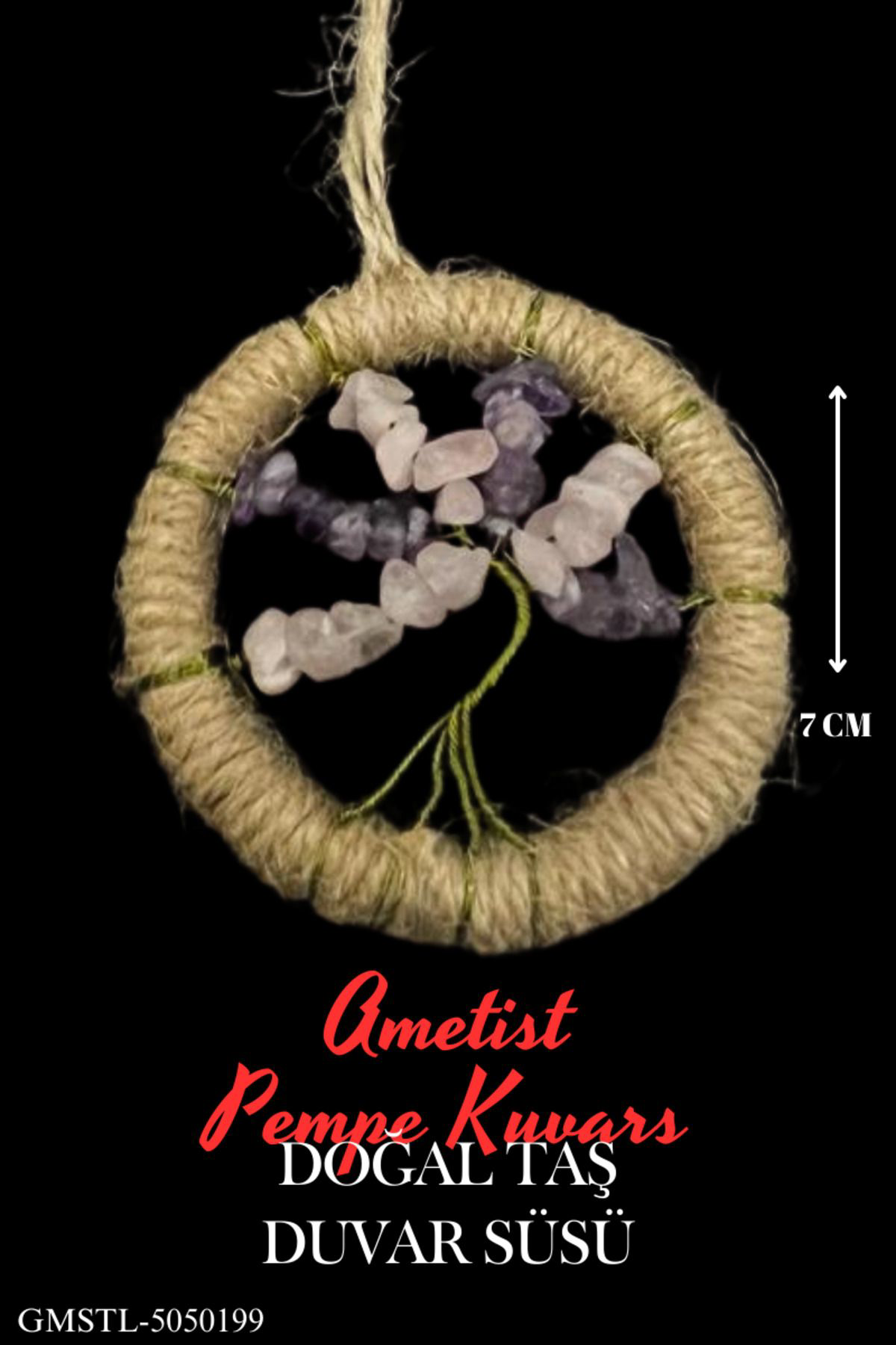 Sertifikalı Ametist Pembe Kuvars Doğal Taş El Yapımı Duvar Süsü &