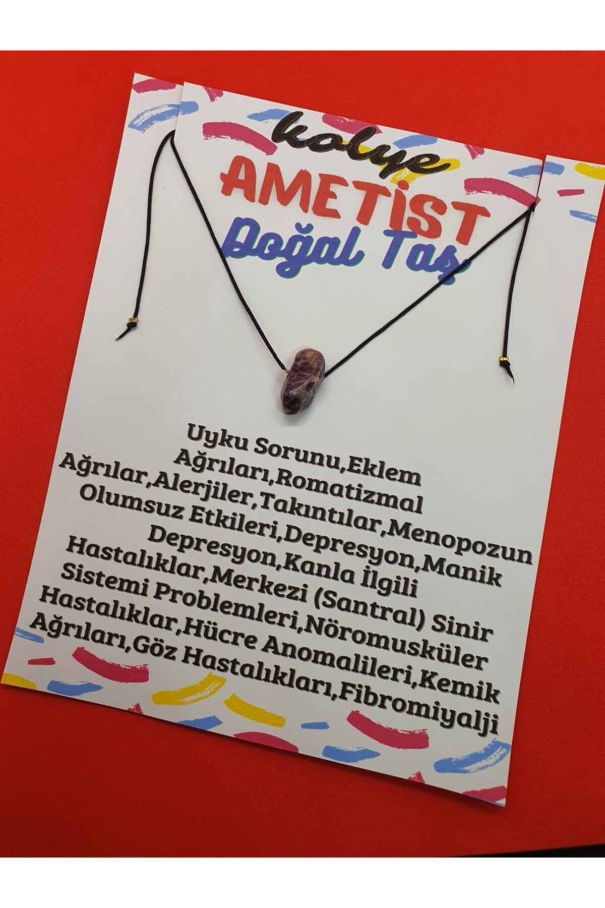 Sertifikalı Ametist Taşı Kolye Ayarlanabilir Orijinal Doğal Taş Ç