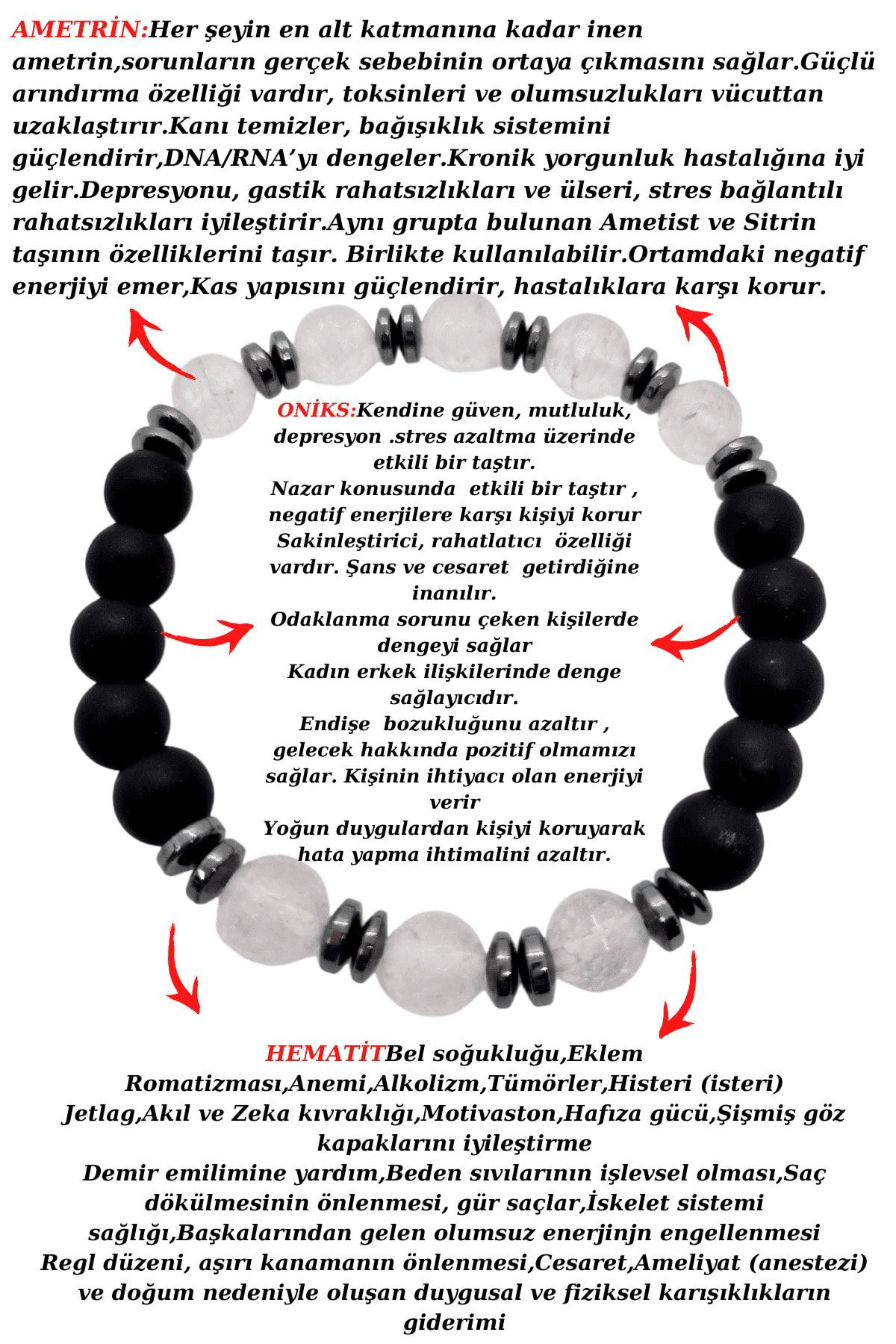 Sertifikalı Ametrin Hematit Oniks Doğal Taş Bileklik Tasarım