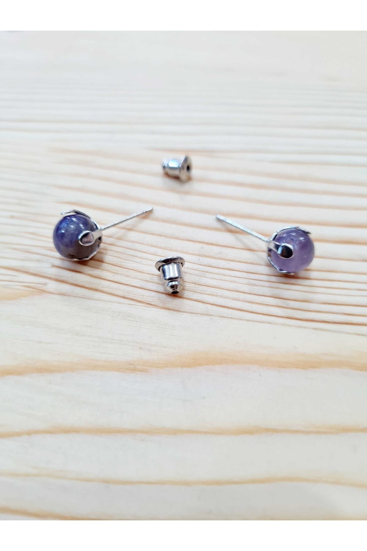 Sertifikalı Ametist Doğal Taş Top Küpe Orijinal Doğal Taş Sürpriz