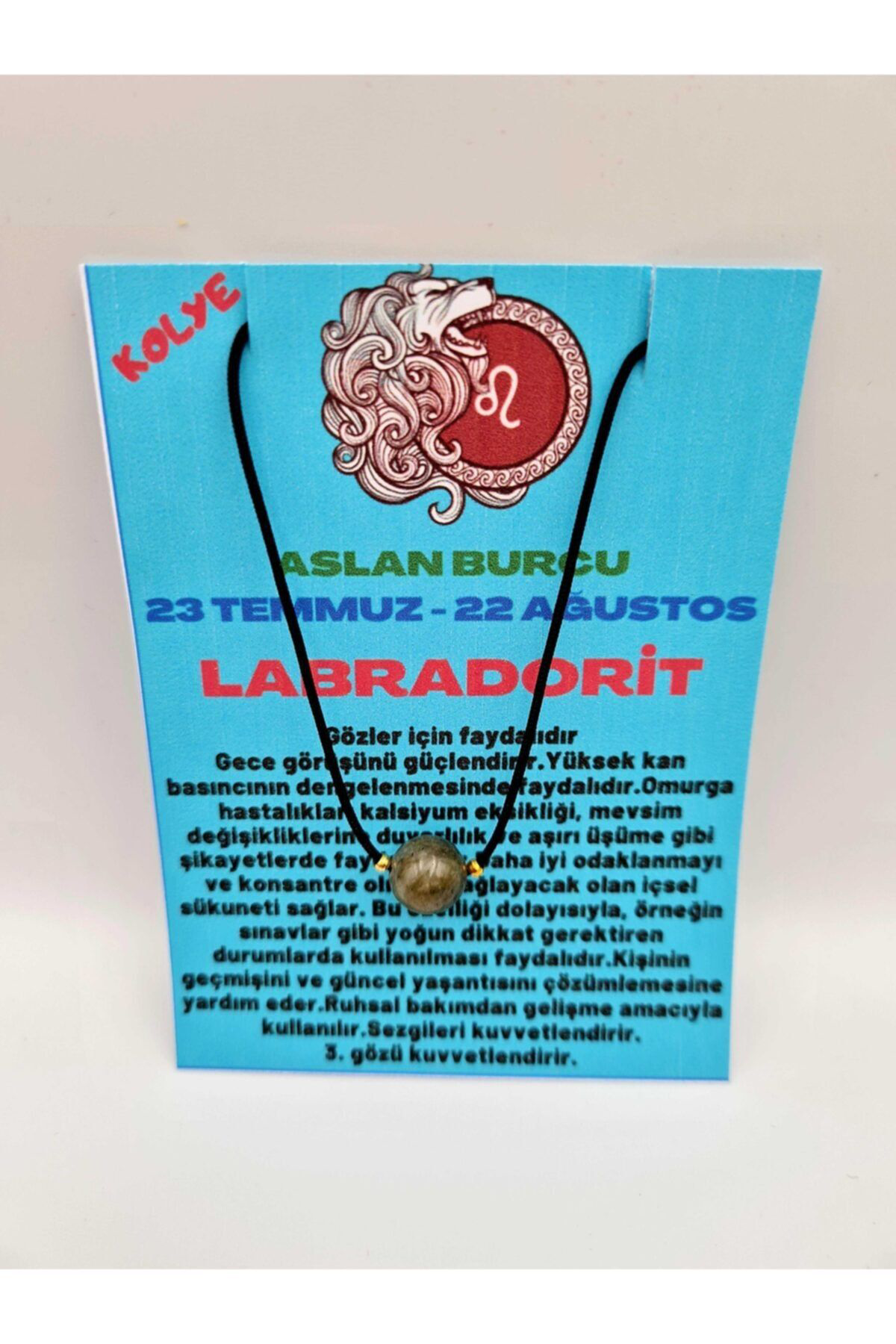 Sertifikalı Aslan Burcu Labradorit Taşı Doğal Taş Kolye