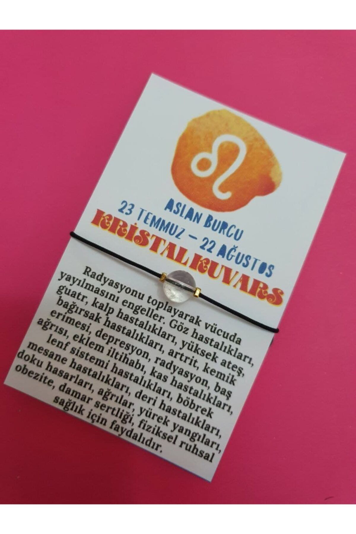Sertifikalı Aslan Burcu Kristal Kuvars Doğal Taş Ip Burç Bilekliğ