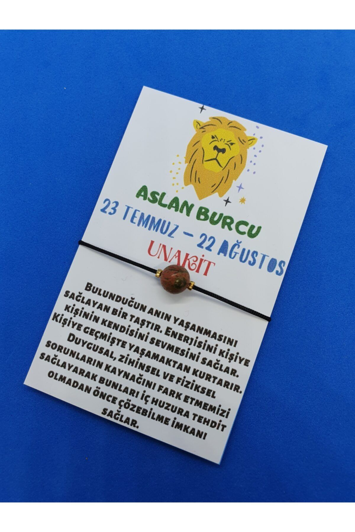 Sertifikalı Aslan Burcu Unakit Doğal Taş Ip Burç Bilekliği