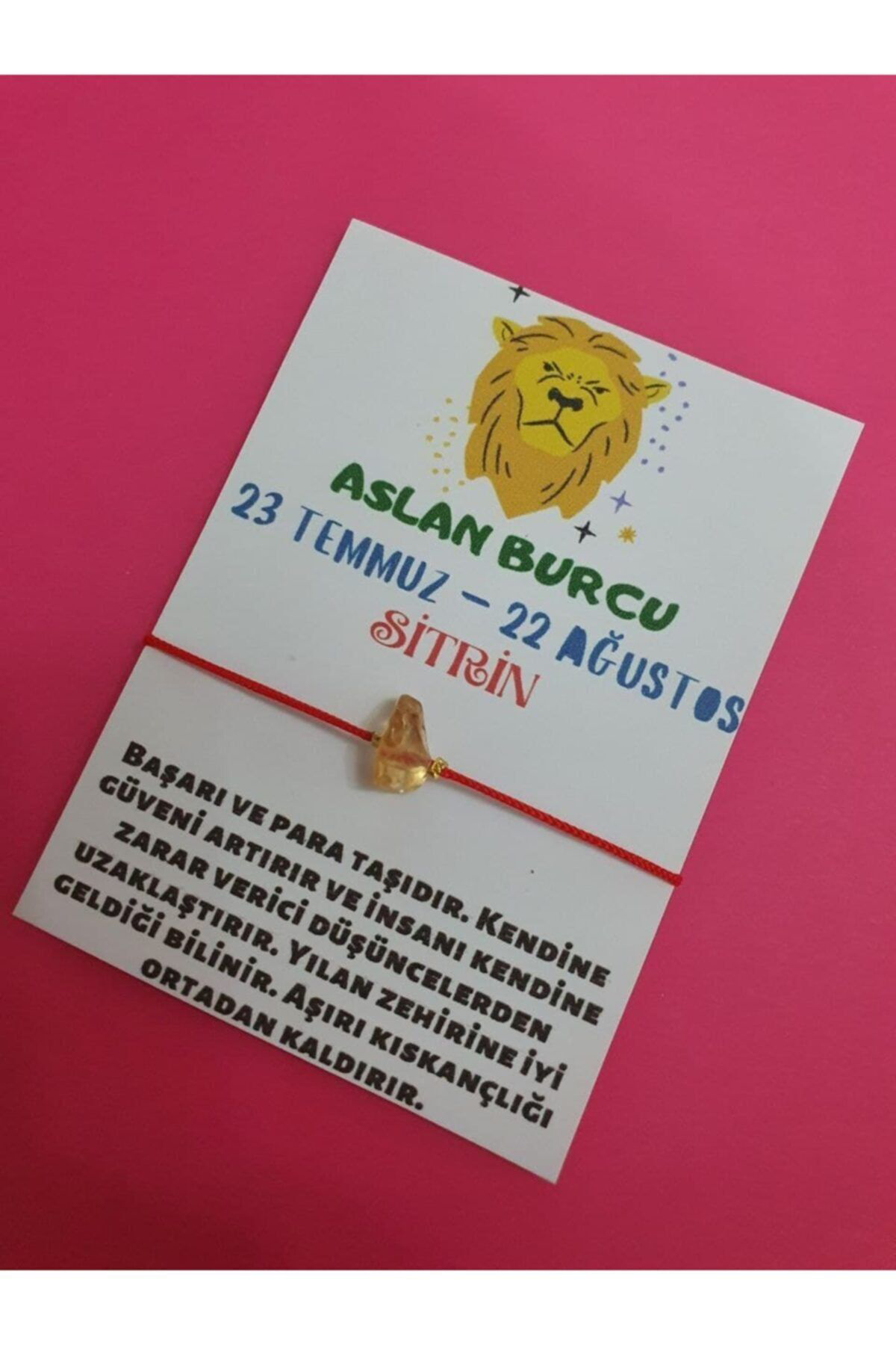 Sertifikalı Aslan Burcu Sitrin Doğal Taşlı Ip Burç Bilekliği