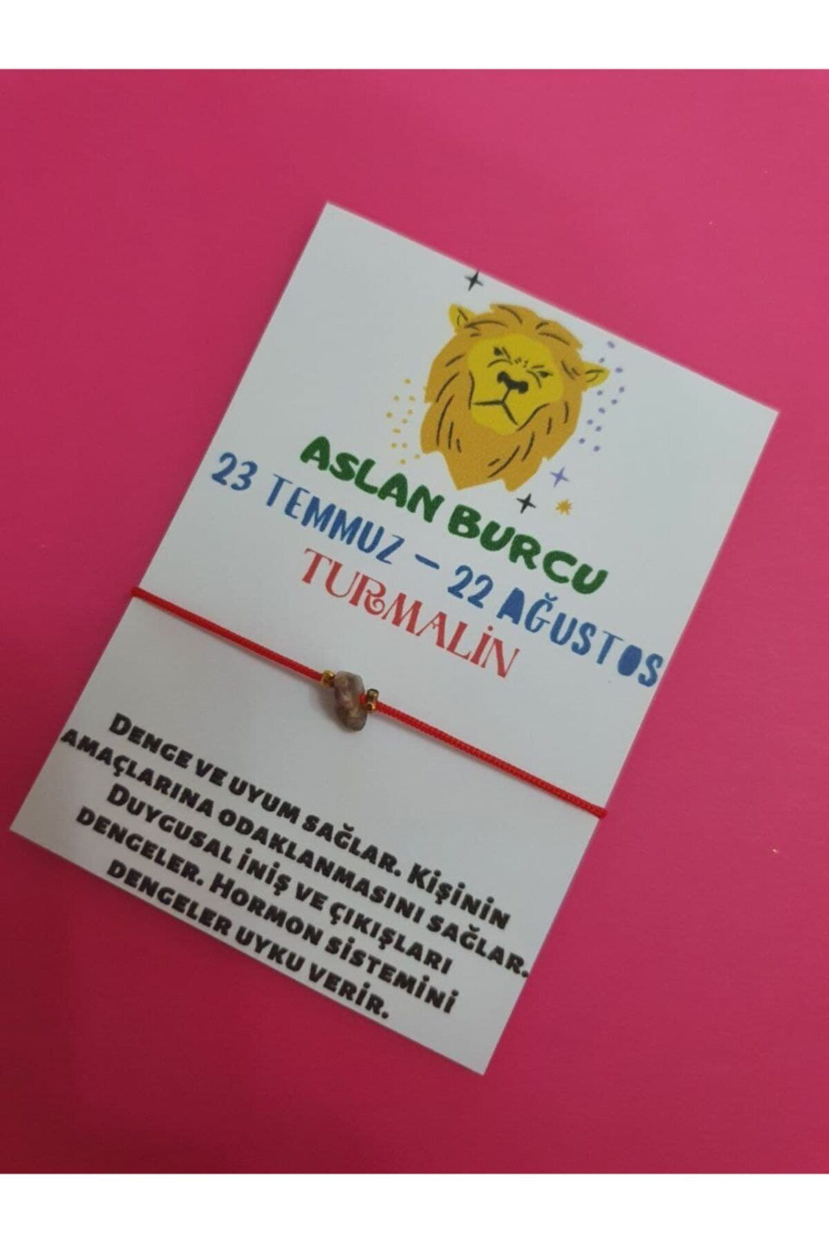 Sertifikalı Aslan Burcu Turmalin Doğal Taşlı Ip Burç Bilekliği