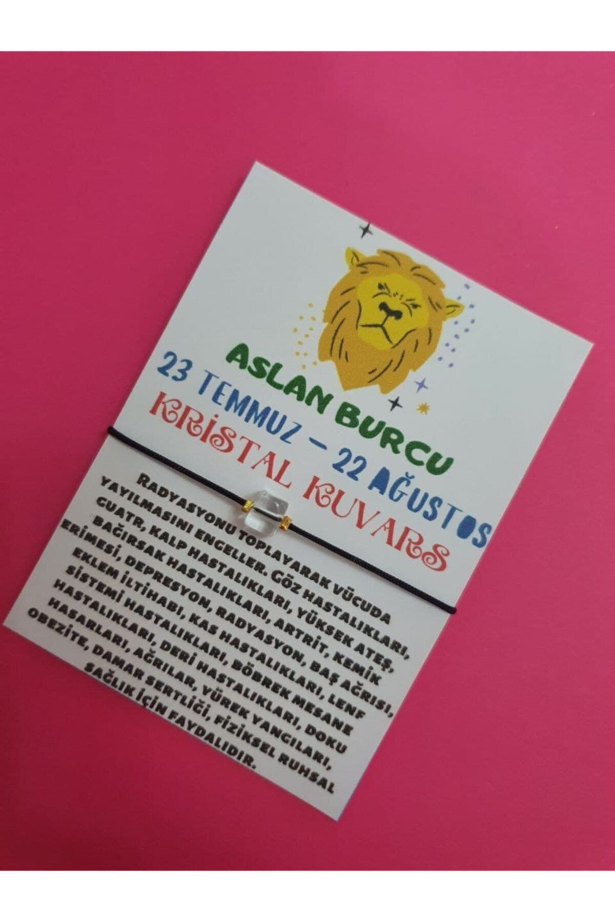 Sertifikalı Aslan Burcu Kristal Kuvars Doğal Taşlı Ip Burç Bilekl